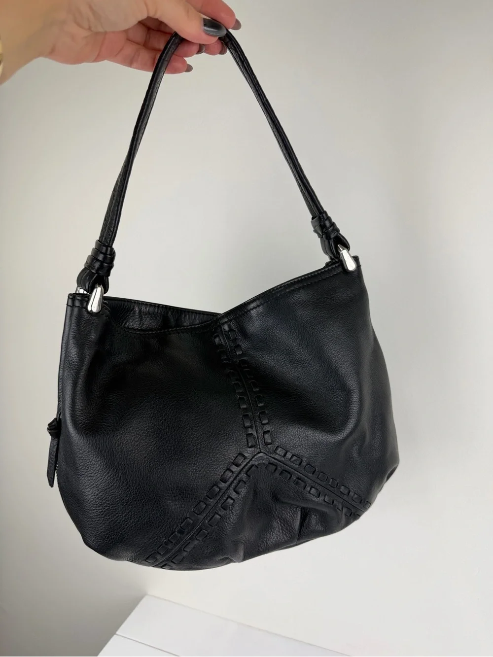Makowsky Y2K Black Leather Hobo Shoulder Bag Boho Slouch Quiet Luxury